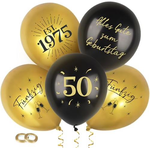 MEJOSER 24 Stück 50 Geburtstag Deko Mann Frau Luftballons Ballons Deko 50. Geburtstagsdeko Schwarz Gold 50 Jahre Frauen Männer Happy Birthday Alles Gute zum Geburtstag (50)