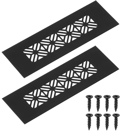 sourcing map 2Pcs Aluminum Alloy Air Vents, 150 x 50mm / 5.9 x 2 Rectangle Louvered Ventilation Grille Cover with Mounting Screws for Door Cabinet Wardrobe, Matt Black