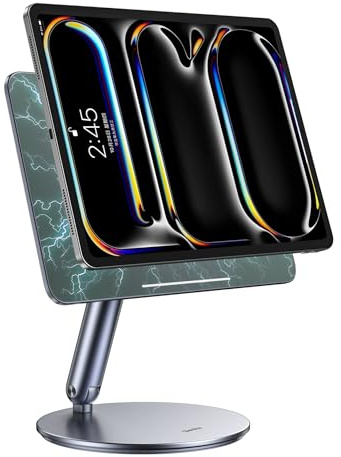 BENKS Soporte Magnético para iPad Pro 13'' M4 (2024), Fijación Fuerte, Base Giratoria 360°, Soporte Plegable De Aluminio Ajustable para Escritorio