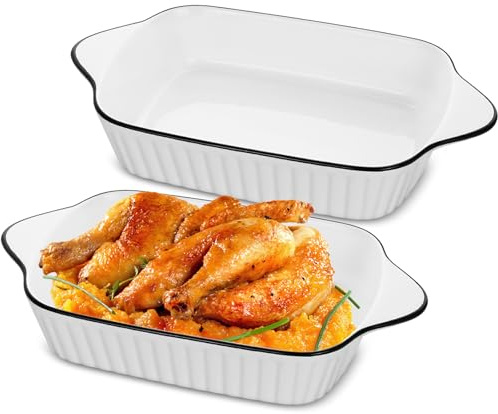 Hioph Lasagna Baking Dish, Set of 2 Ceramic Baking Dishes, Heat-Resistant Handles, Rectangular Wide Baking Dish, Oven Safe