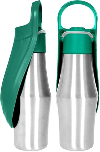 750 ML Gourde pour Chien Promenade Gourde Chien Isotherme Bouteille d'eau pour Portable Acier Inoxydable 304 Bol d'eau De Voyage pour Et Chat (Dunkelgreen, 2)
