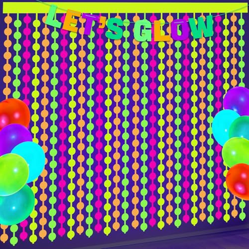 Neon Party Dekorationen - 2 Pcs Bunte Fluoreszierende Kreis Lametta Vorhänge Neon Streamer für Glühen in der dunklen Party Supplies Photo Booth Prop Backdrop Streamer
