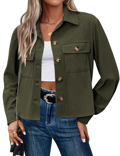 HOTOUCH Women's Jackets Casual Lightweight Jacket Short Bomber Jacket | Button Down, Corduroy, Casual Jacket for Autumn Winter, Cropped Jacket with Pockets