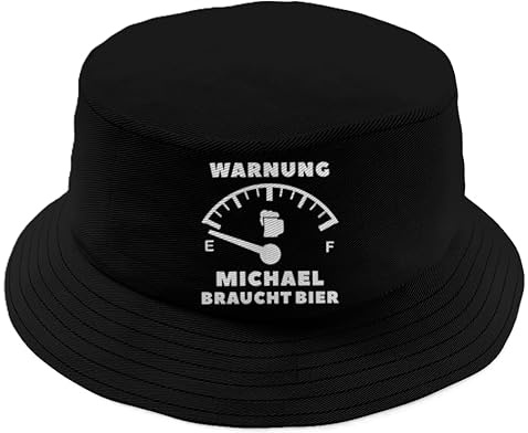 Generisch Partyhut, BucketHat, Fischerhut, Wanderhut aus Baumwolle Bedruckt mit Spruch: Tankanzeige - Warnung Wunschname braucht Bier
