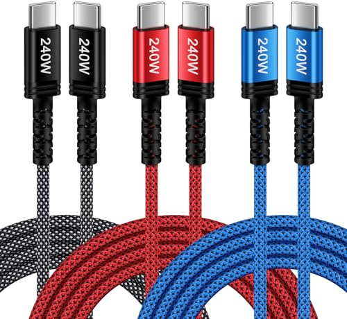 240W USB C to USB C Charger Cable 3 Pack 6FT/1.8M PD Type C Fast Charging | Type C to Type C Charger Cable for MacBook Pro/Air, iPad Pro/Air/Mini, iPhone 17/16/15 Pro Max, Samsung Galaxy S25, Switch