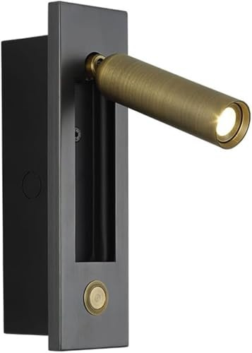 Lámpara de lectura de pared empotrada, lámpara de noche empotrada, interruptor de cable, foco ajustable a 350° + 90°, iluminación decorativa para dormitorio, hotel (Bronze cepillado - 4000K)