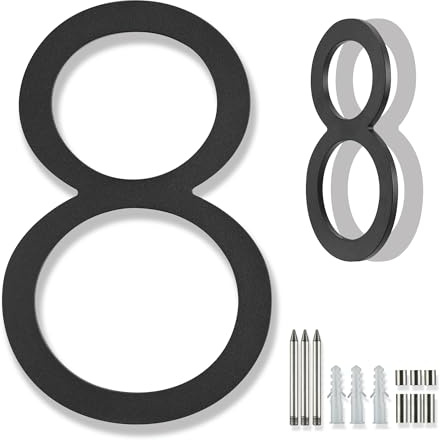 20cm große Hausnummer matt schwarz, moderne große Hausnummern Zahlen Metall vertikal horizontal Aluminium Hausnummer 8