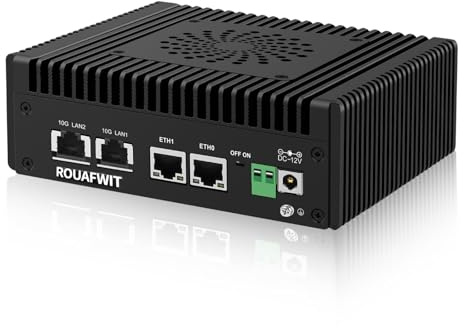 ROUAFWIT Firewall Mini PC Dual 10GbE RJ45 Hardware Appliance, N150 Micro Computer, 2 x i226V 2.5GbE Port, DDR5 32G RAM 1TB NVME SSD, 2 HD Dual Display, Type-C/TF/USB/SPK/MIC, Passive Cooling