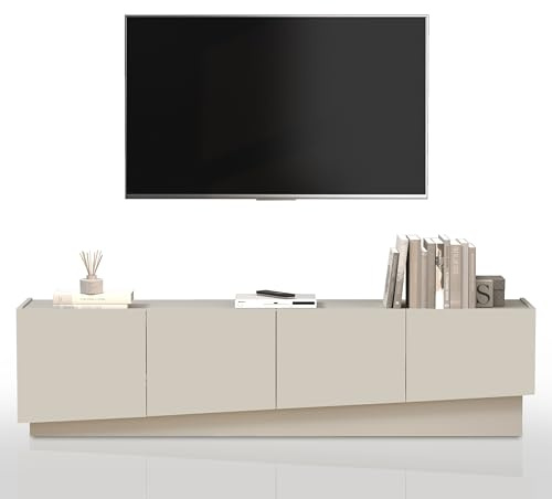 WHOUS Mobile Porta TV VELA per Soggiorno con 4 Ante e 2 Vani Interni, Mobile Tv per Salotto in Legno, 180x35x45,4 cm, Cashmere