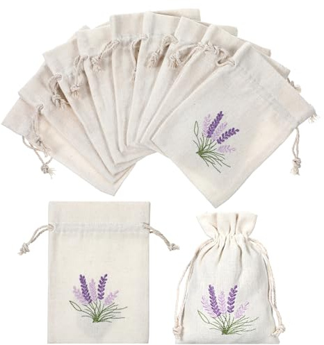 12 PCS Lavender Bags for Wardrobes Small Burlap Gift Bags Lavender Sachet Jewelry Bag Drawstring Cotton Linen Pouch Mini Drawstring Fabric Bag for DIY Craft Filling Spice Jewellery Wedding