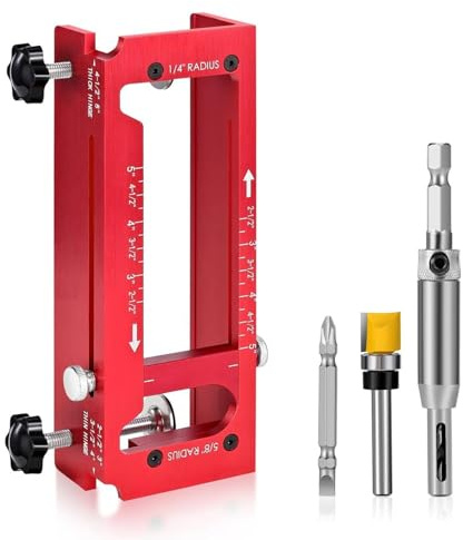 Door Hinge Jig Aluminum Alloy Template with Self Centering Bit for 2.5-5 Inch Hinges Includes Router Bit for Doors Not Frames