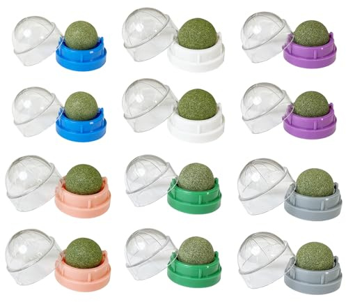Denash Jouets à Herbe à Chat pour Chats, Boules Sphériques d'herbe Chat en Matériau ABS avec Herbe Fraîche, pour Un Jeu Interactif, Contrôle des Boules de Poils et Nettoyage (12 PCS)