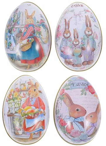 Angoily 4pcs Easter Tinplate Eggs Small Candy Box Easter Egg Shape Candy Box for Party Favor Container Boys and Girls