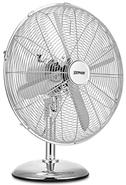 Generico Ventilatore da Tavolo Zep hir PF41CR 40 cm 4 Pale in Metallo Cromato 3 Velocità Oscillante Silenzioso Base Stabile 50W Design Moderno Acciaio Cromato
