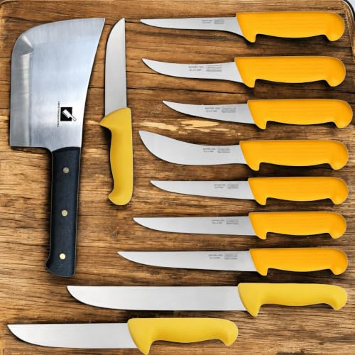 Generico Set Coltelli Professionali da Macellaio, Lame in Acciaio Inox, Impugnatura Ergonomica Antiscivolo, Giallo e Nero