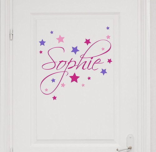 Wandtattoo Türaufkleber, Kinderzimmer mit Namen für Mädchen, 73004-29cm-tricolore-pink, mit bunten Sternen fürs Mädchenzimmer, Wandaufkleber Wandtatoos Sticker Aufkleber für die Wand, Tapetensticker