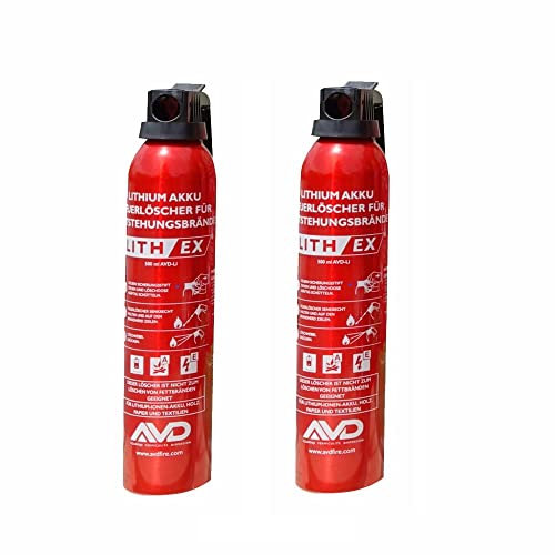MedX5 2x AVD Feuerlöscher/Löschdose mit 500 ml für Lithium-Ionen-Brände und Metallbrände, Feuerlöschspray (E-Zigarette, Handy), LithEX Speziallöscher für Elektro-Entstehungsbrände