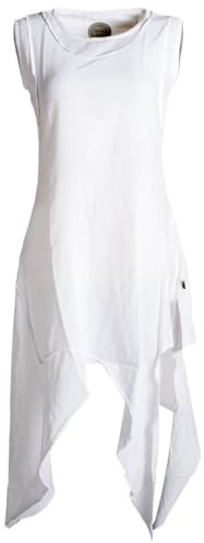 Vishes - Alternative Bekleidung - Asymmetrisches armloses Lagenlook Zipfelkleid weiß 42