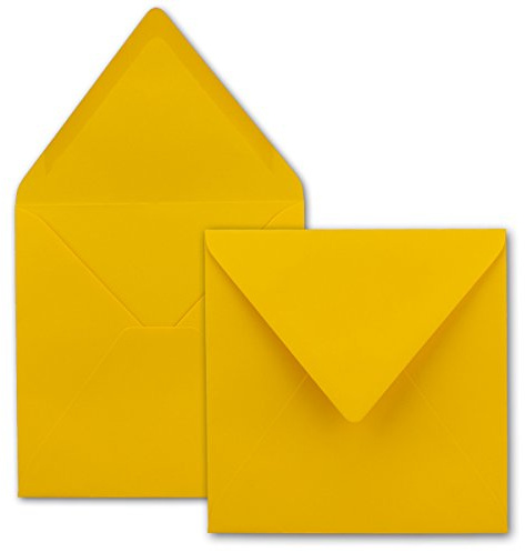200x Quadratische Briefumschläge in Honiggelb (Gelb) - 15,5 x 15,5 cm - ohne Fenster, mit Nassklebung - 110 g/m² - Für Einladungskarten zu Hochzeit, Geburtstag und mehr - Serie FarbenFroh
