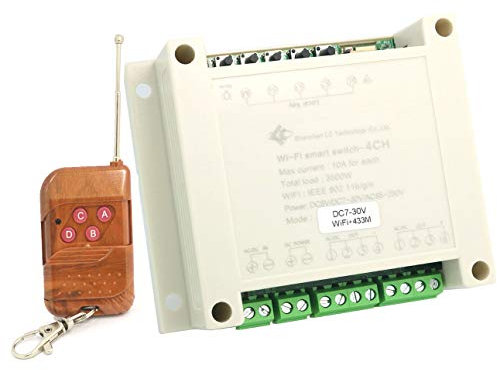 DollaTek Conmutador inalámbrico inalámbrico remoto de 4 vías WiFi Home Timing/Delay con autollamado automático/Inching/Interlocking - Con control remoto Shell 7-30V + 433M