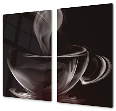 Tabla de cortar decorativa de cristal templado y cubre vitro – Dos en Uno – Resistente a golpes y arañazos – UNA PIEZA (60 x 52 cm) o DOS PIEZAS (30 x 52 cm); D05 Serie Café: Café 6