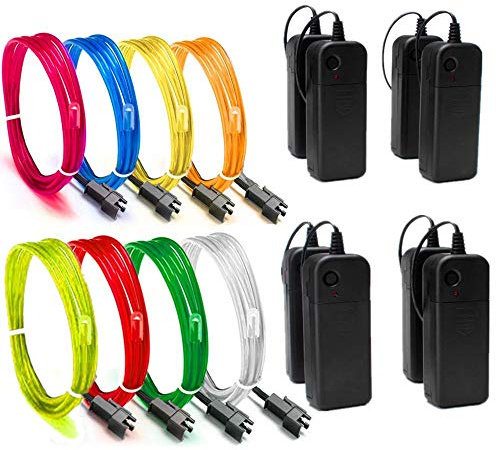 Sunboia El Wire 4 Modi Neonlicht Batteriebetriebener Elektrolumineszenzdraht Leuchtendes Stroboskop-Dekoratives Licht für Xmas Party Pub (8x1Mt-Rot,Grün,Blau,Weiß,Rosa,Gelb,Orange,Zitrone)