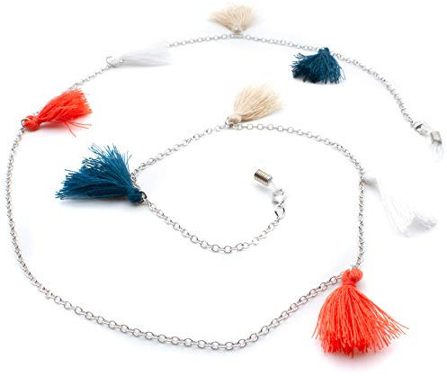 GERNEO - DAS ORIGINAL - Premium Brillenkette & Brillenband - aus 925er Silber - Kette silber mit bunten Fähnchen- Unisex für Lesebrille & Sonnenbrille - Kollektion 2020