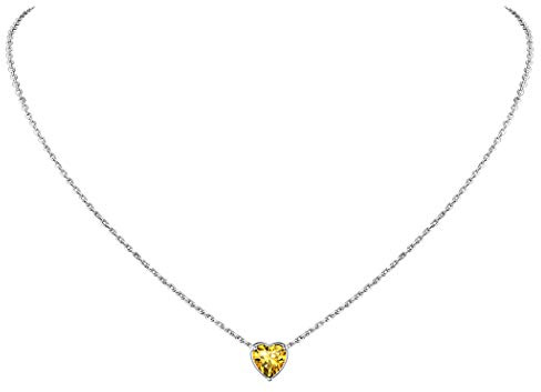 Suplight Damen Collier 925 Sterling Silber Herzform Geburtsstein Anhänger Halskette Minimalist Kristall Schmuck Geschenk für Frauen Mädchen