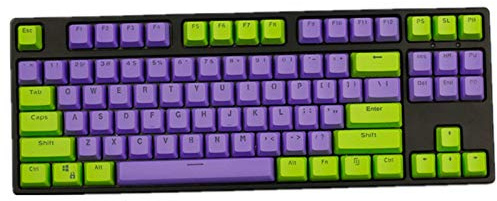Sunzit Keycaps, 87 PBT Keys Backlight Layout Cute Green Purple Color Keycaps ANSI Keyset OEM Profile Keycap for Cherry MX Mechanical Keyboard for Gaming
