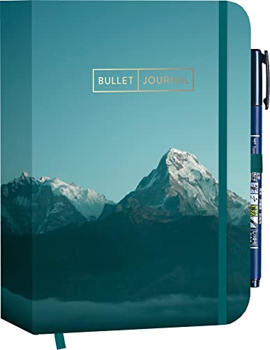 Pocket Bullet Journal mountain calling mit Original Tombow Brush Pen Fudenosuke in schwarz: Mit Punkteraster, Seiten für Index, Key und Future Log ... Stiftehalter und praktischem Verschlussband
