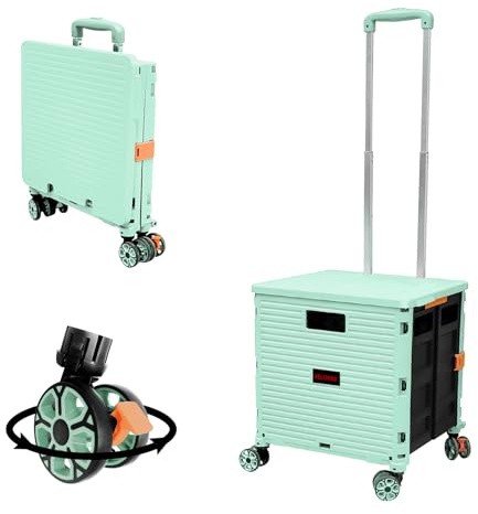 Faltbare Einkaufstrolley-Box auf Rädern mit Deckel, verschleißfester, geräuschloser 360 ° -Drehung und verstellbarem Kofferraumwagen aus Aluminiumlegierung, Tragkraft 45 kg Tragbarer langlebiger | Abnehmbare Räder, verstellbarer Aluminiumgriff, Hinterradbremsen, robuste faltbare Aufbewahrungsbox, Einkaufen, Camping, Grün