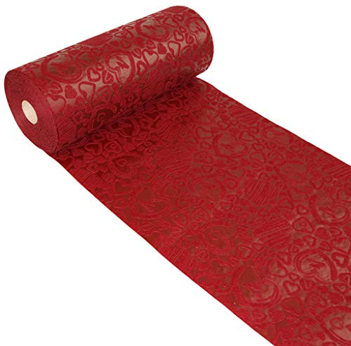 Dekoflor Tischband Tischläufer Tischdeko einzigartiges Herzen Design (Wasserfest, Lotuseffekt, samtige Oberfläche, 25 m Rolle, 30 cm Breite, 100% Nylon), Bordeuax