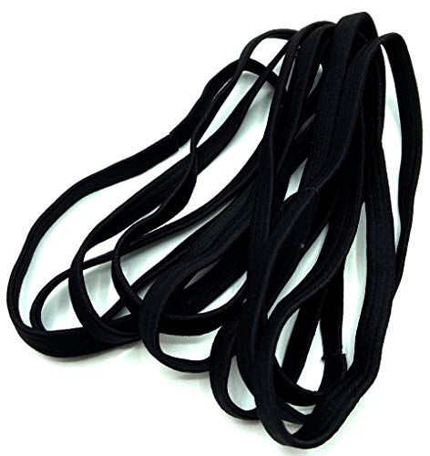 9 x Long Hair Elastics Mens Hair Bands Sports Gym Womens Headband Hair Accessories, Stretchy Hair Elastics Long (Black)