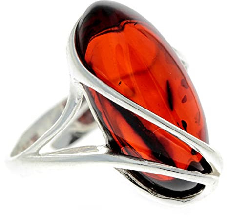 Großer verstellbarer Ring aus 925er Sterlingsilber und baltischem Kirschfarbener Bernstein - GL423CHA