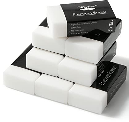 Mr. Pen- White Pencil Eraser, 8 Pack, Large Latex Free Block Erasers for School, Office, Art Sketching, Homework, Exams, Clean Smudge-Free Correction