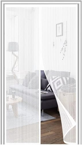 Upgrade Magnet Fliegengitter Tür Insektenschutz 90x195cm,32 Magnets,Insektenschutz Balkontür Fliegenvorhang,Kinderleichte Klebemontage Ohne Bohren,Automatisches Schließen,Weiß