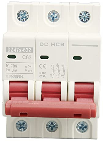 750V DC Leitungsschutzschalter 63A C63 3P Hutschiene Home Überlastschutz Luftschalter Sicherungsautomat für Wohnbeleuchtung Verteilerleitungen Solar PV Anlage