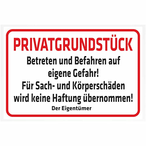 INDIGOS UG - Aluverbundplatte Schilder 3mm - Sicherheit - Privatgrundstück - Betreten und Befahren auf eigene Gefahr - 200x150 mm - Hotel, Firma, Schutz, KITA, Arzt, Praxis, Wohnung