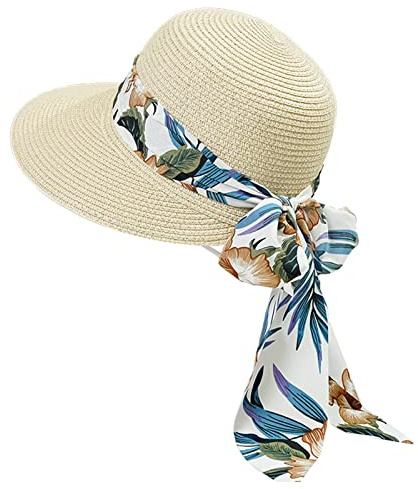 GizellMG Casquettes rétro Chapeau Paille Visières Femme Chapeau d'été Pliable Grande Bord avec Nœud pour Femme Fille Capline Vintage pour Plage 58CM