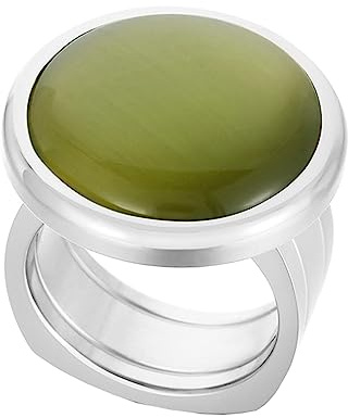 Beydodo Damen Ringe Edelstahl, Ring Personalisiert Breit mit Naturstein Siegelring Freundschaftsringe Gold Silber Ring Hochzeit und Verlobung Größe 52-60