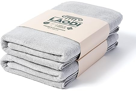 LAODI Premium Duschtuch Set 2er 70x140 cm aus 100% Baumwolle – 570 g/m², saugfähig & weich – Made in Portugal, Antarktis Grau