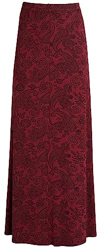 WearAll Women's Paisley Print 70S Boho Stretch Long Maxi Skirt Pasiley Wine 22-24