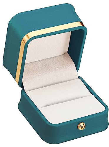 PATIKIL Samt Ring Box Einzeln Slot Hochzeit Ring Box Vintage Schmuck Halter für Verlobung Antrag Zeremonie Jahrestag Stil 2 Grün