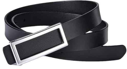 Disimlarl Frauen Slide Square Pattern Schnalle Metall Leder Gürtel für Kleider, Schwarz Silber Schnalle, One size
