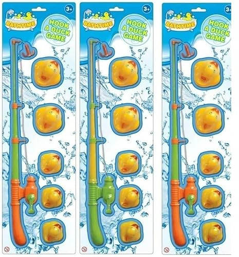 PEBBLE HUG 3 Pc Duck Hooking Game for Kids, Hook a Style Bath Toys for Toddlers, Bath Tub Pool Duck Hook Toy for Babies, for Birthday, Pool Parties, Christmas (Set of 3)