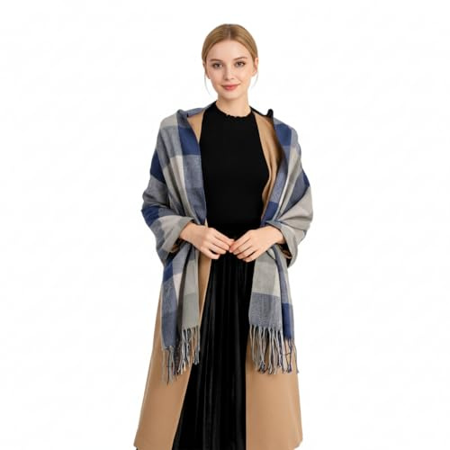 Good Nite halsduk kvinnor vinter gröna halsdukar sjalar halsdukar halsdukar halsdukar damer julklappar lång mjuk varm tartan halsduk ull snurrande tofs lång stola för kvinnor, Grått, 200 * 60cm
