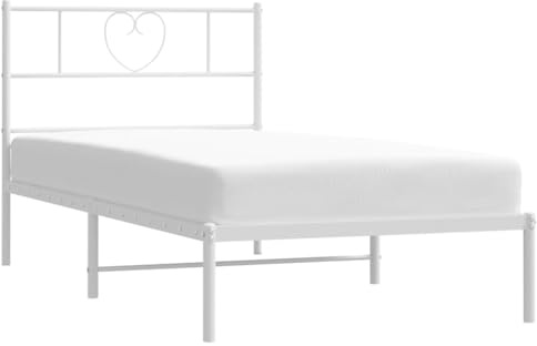 vidaXL Sängram med huvudgavel metall vit 90x200 cm, säng, metallsäng, metall sängram, sängar, metallsängar, metall sängramar, gästsäng, gästsängar