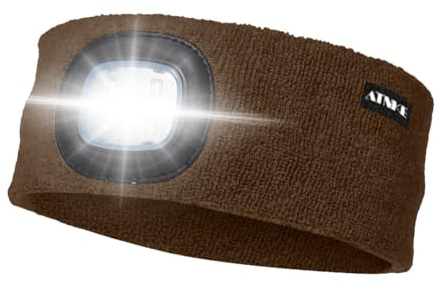 ATNKE LED Beleuchtetes Stirnband, Wiederaufladbare USB Lauf Stirnbänder mit Licht Extrem Heller 4 LED Lampe Winter Warme Stirnlampe für Herren und Damen Geschenke/Coffee