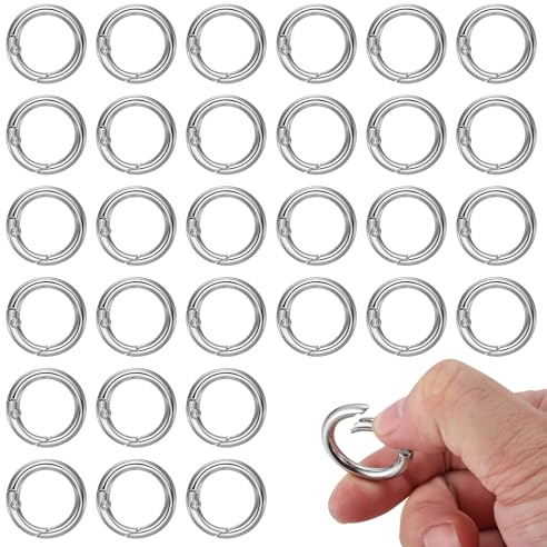 30 Pcs Spring O Rings, Trigger Metal Key Ring Clips, Spring Snap Clip Hooks, Round Split Rings, 26mm Snap Clamp Clasp Spring Keyring Buckle for Purse Strap Craft Jewelry Handbag Making Hardware