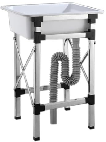 Évier Utilitaire Autoportant en Plastique avec Support Pliable, Évier De Cuisine avec Tuyau D'évacuation pour Buanderie, Garage, sous-Sol, Jardin, 75 cm de Haut